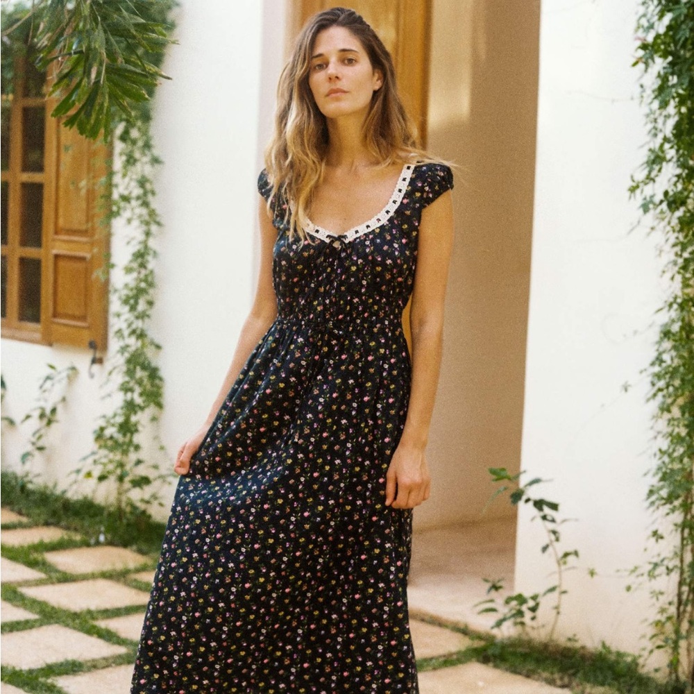 Christy Dawn Kelly Floral Black Maxi Dress Medium